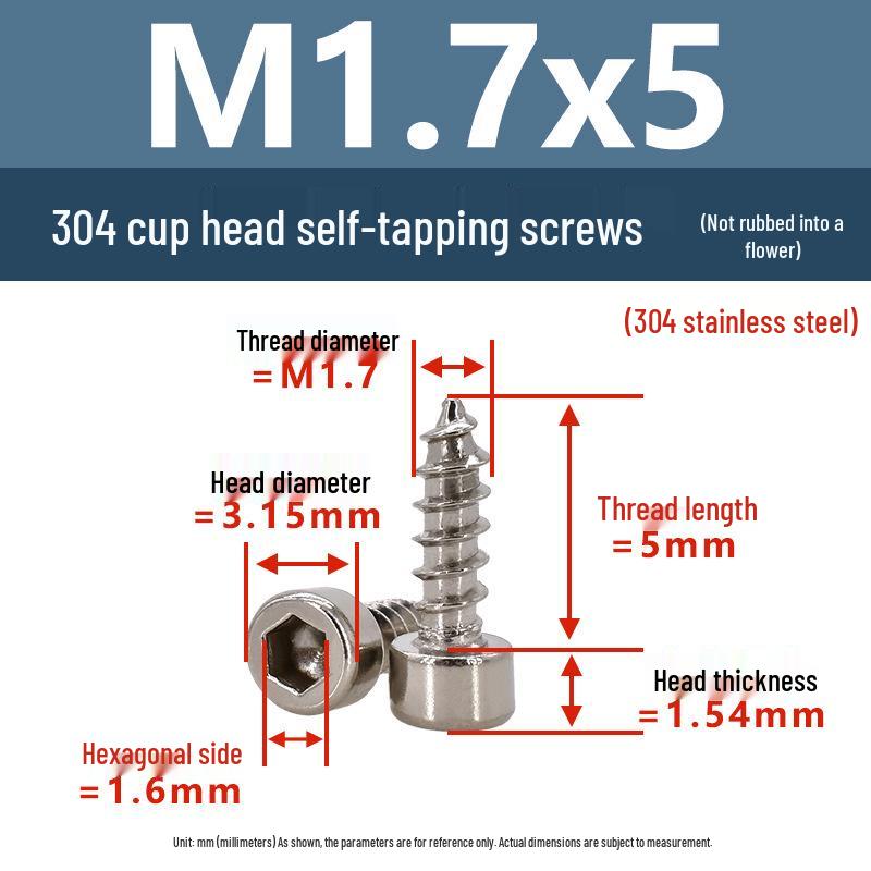 304 Pan Head Self-Tapping Coarse Thread Screw M1.7-M6 with Hex Socket