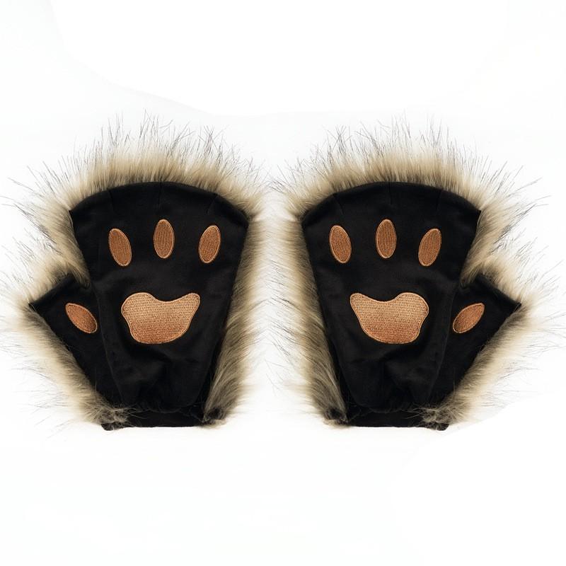 Halloween Costume Set Fox Mask Gloves Plush Tail Handmade Animal Cosplay Accessory Party