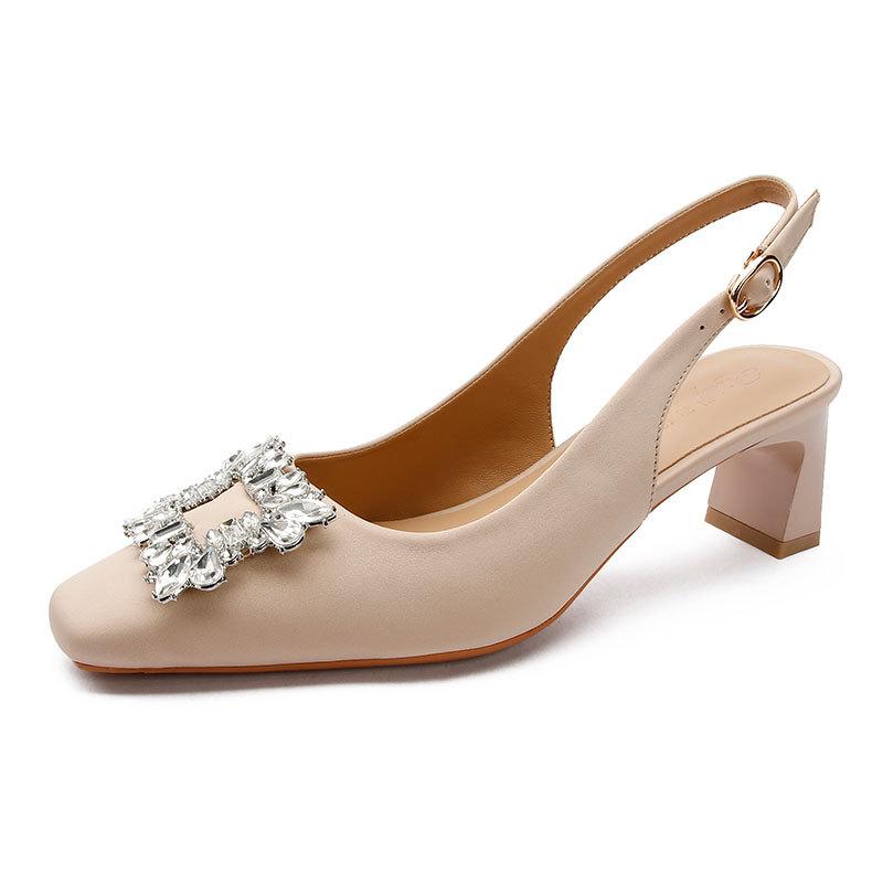 French High-heeled Bag Head Sandals Fairy Shoes Summer 2025 New Thick-heeled High-heeled Shoes Square Head Single Shoes Medium Heel