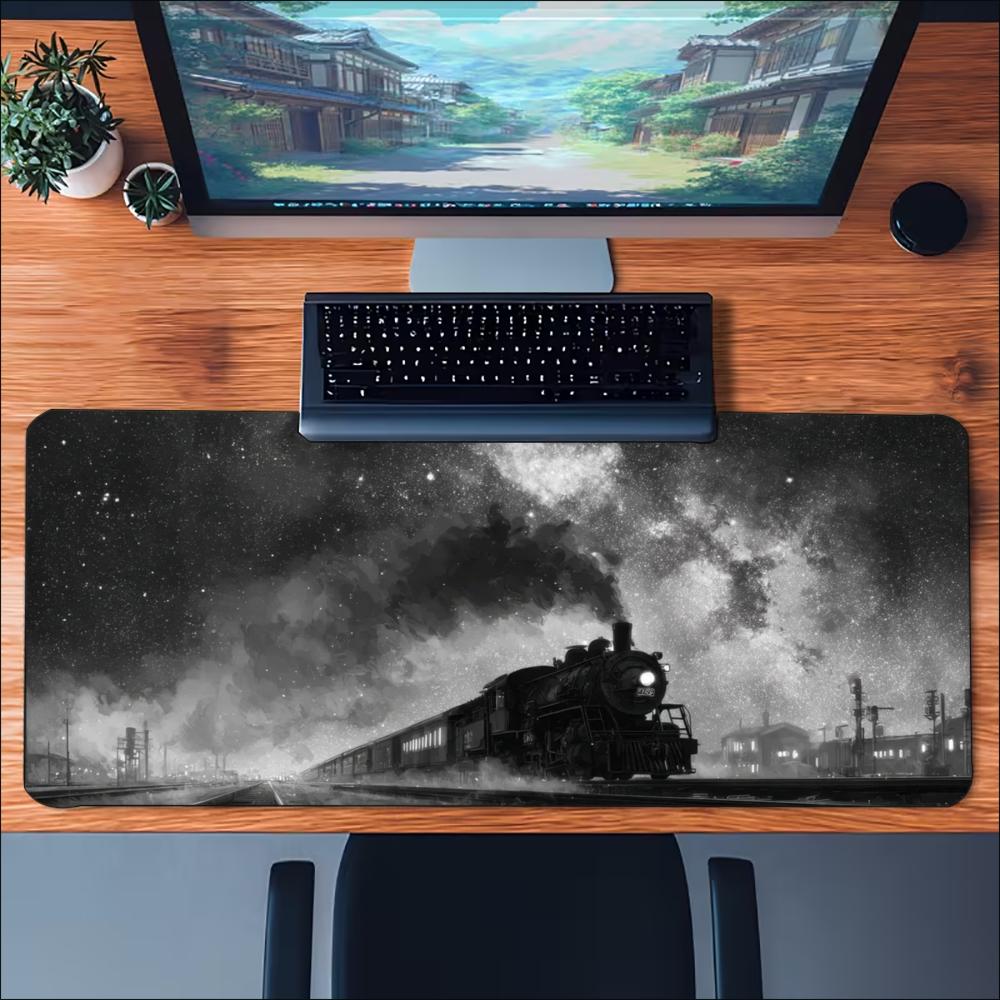 Vintage Steam Train Night Sky Large Game Playmat Non Slip Rubber Desk Mat For Card Board Game Keyboard Mouse Desktop Surface