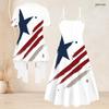 Women Plus Size Two Piece Set V Neck Strappy Flared Dress Short Sleeve Draped Cardigan American Eagle Printed