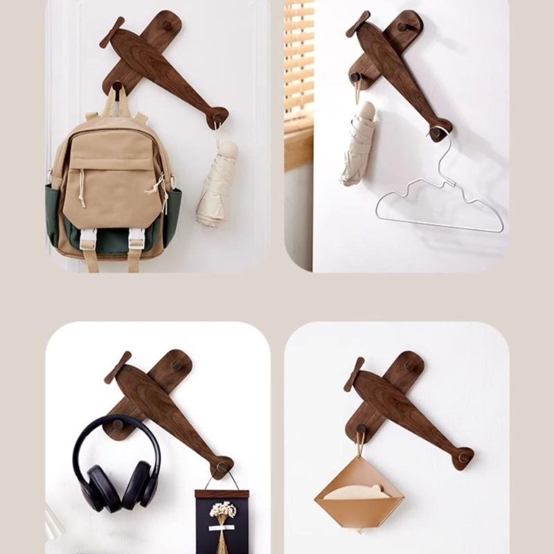 Fun Airplanes Design Solid Wood Wall Hook For Childrens Room Decorative Key Holder And Easy Installation