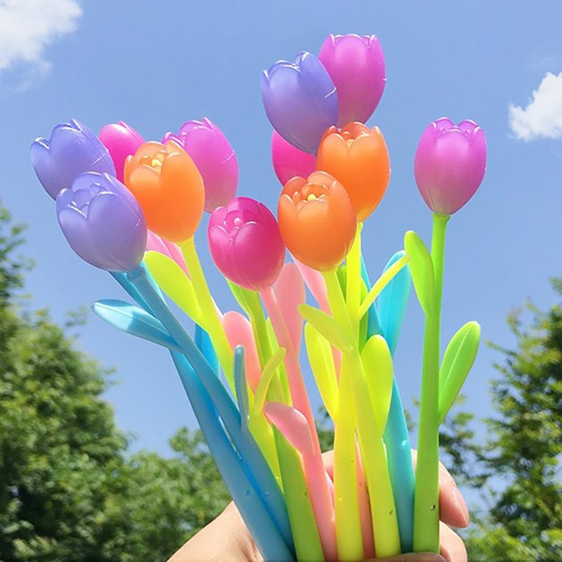 1Pcs/Lote Bolígrafos de Gel de Flores Decoloradas Rosa Tulipán 0.5Mm Tinta de Gel Negra Escritura Bolígrafo Neutro Papelería para Estudiantes Regalo de San Valentín