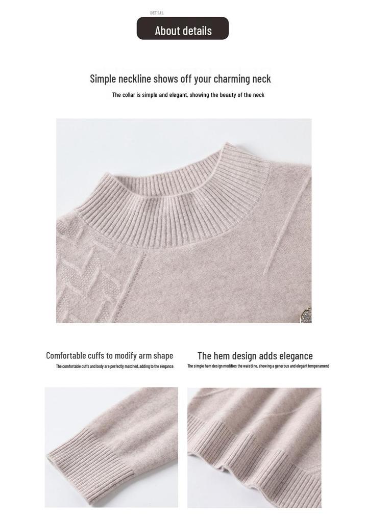 Women's Warm Wool Pullover Sweater with Half-High Collar - Loose Fit for Autumn/Winter