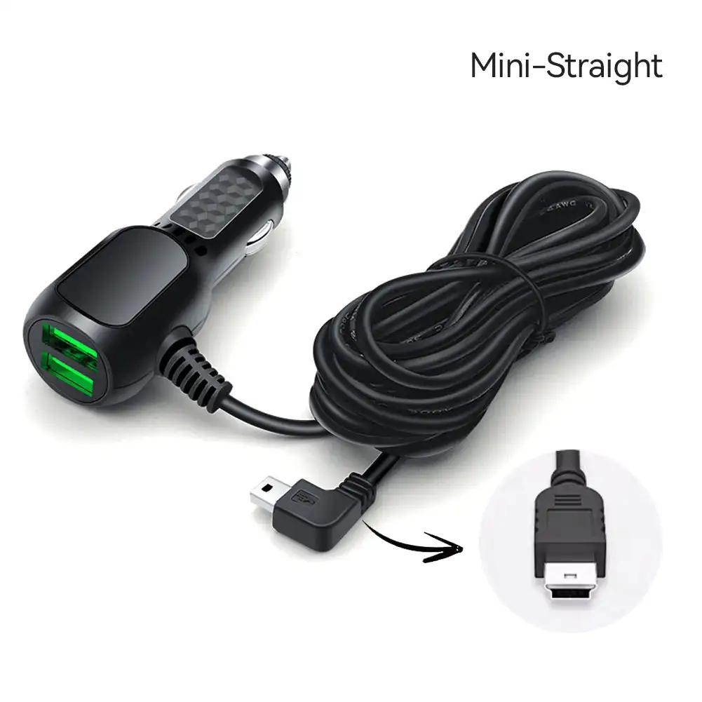Dual Mini USB Car Charger Micro USB Lighter Cable 11.5ft Power Cord Supply Socket Charger For DVR Dash Camera GPS Video Recorder