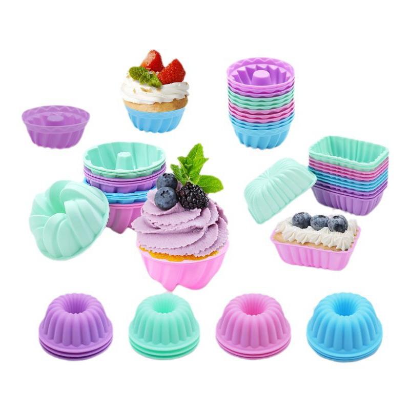 12 Piezas/Set De Moldes Para Pasteles De Silicona De Grado Alimenticio, Capacillos Para Muffins Redondos Multicolor, Moldes Para Hornear Pasteles De Silicona