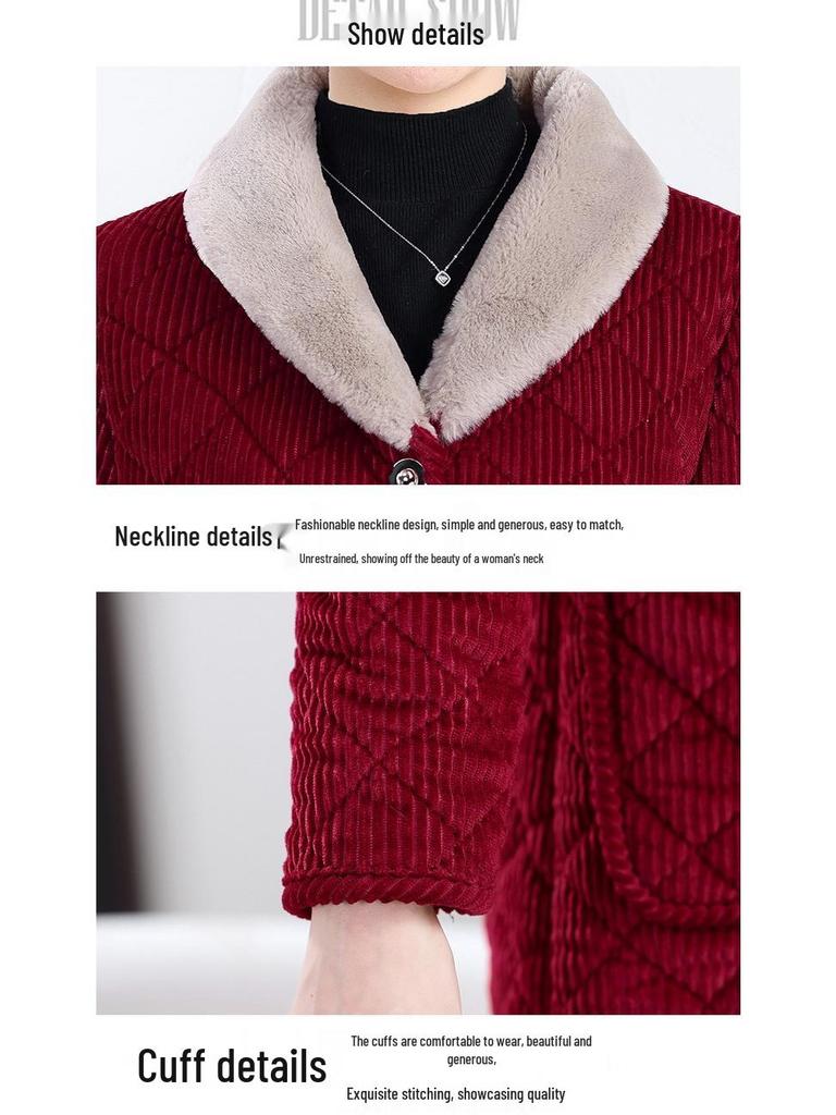 Winter Velvet-Thickened Corduroy Jacket for Middle-aged & Elderly Women - Slimming, Fashionable, Warm