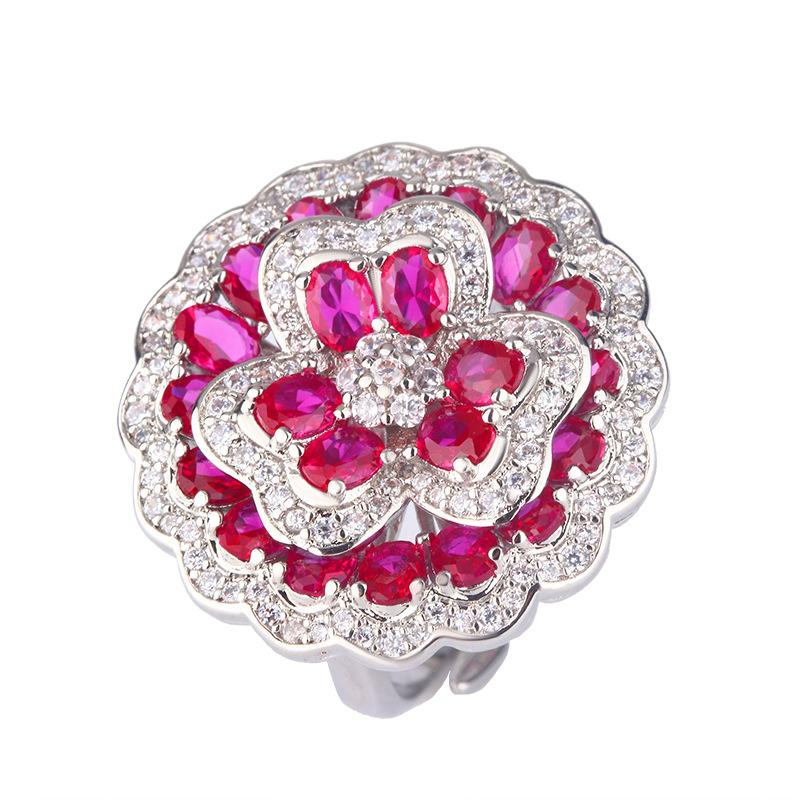 Jewelry Copper Bottom Gold-Plated Simulation Red Corundum Rose Temperament Light Luxury Suit Women