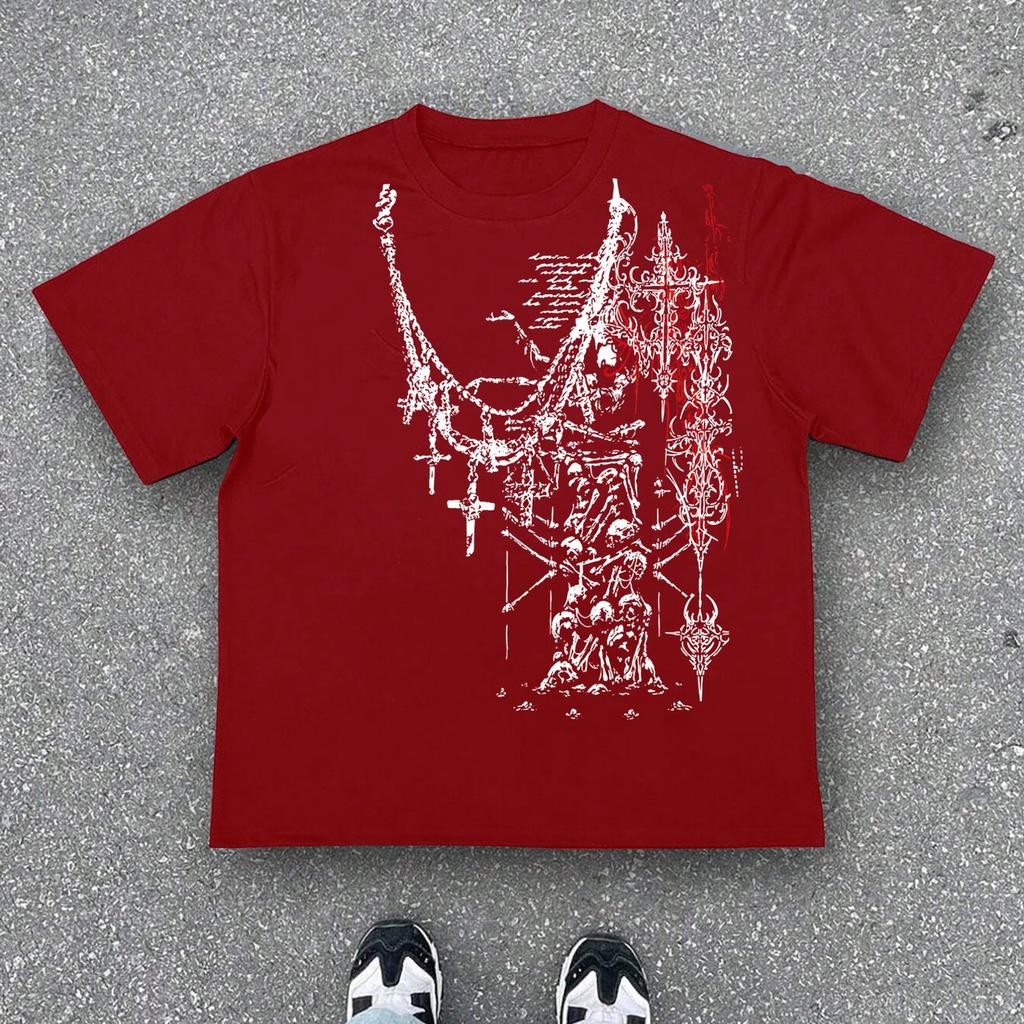 T-shirt z krótkim rękawem i nadrukiem Dark Metal | Krój casual, Dekolt okrągły, Lekko rozciągliwy materiał, Idealny dla dorosłych, Sezon letni