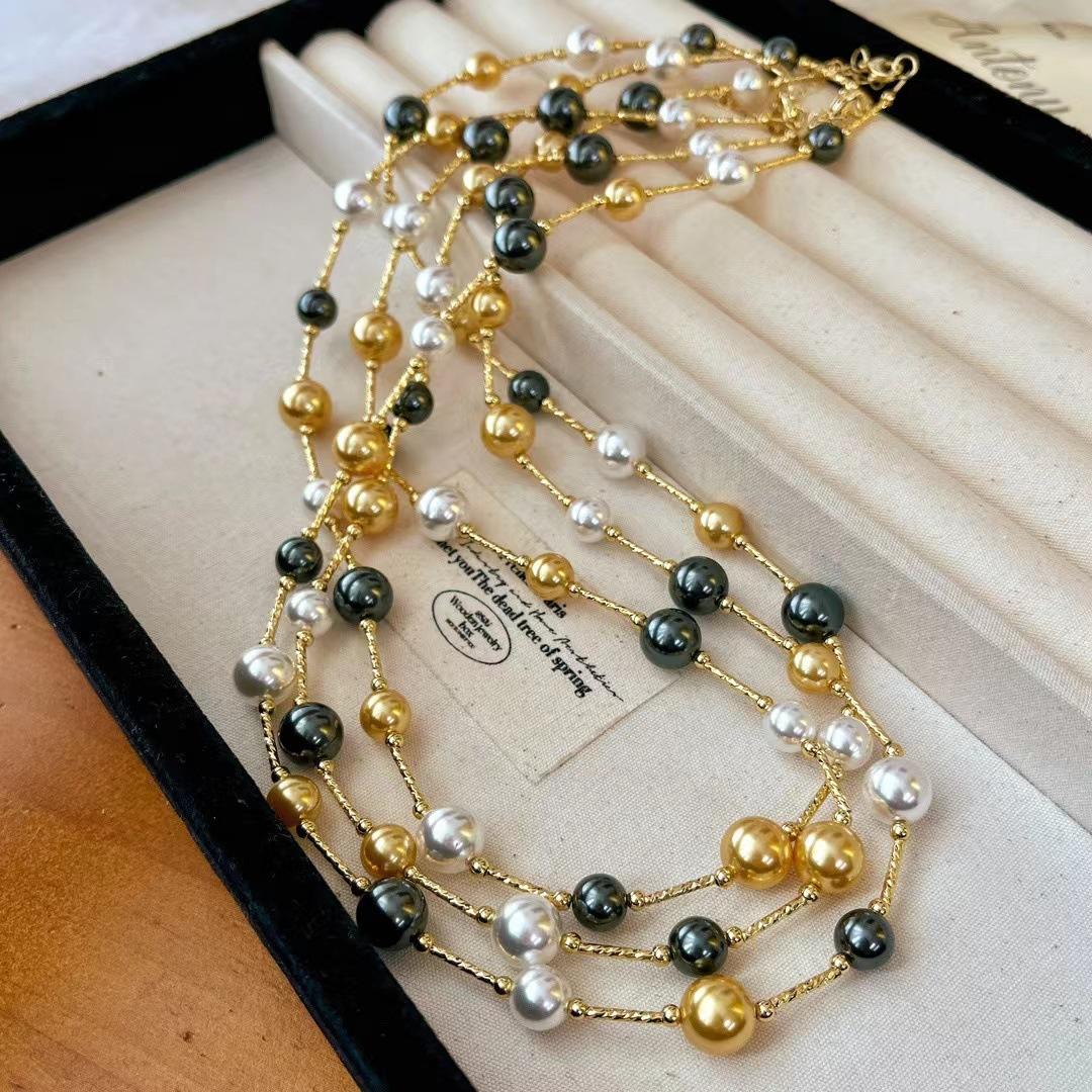 

Vintage Light Luxury High-End Mixed Color Gypsy Star Shijia Imitation Pearl Necklace Neck Chain Niche Maillard