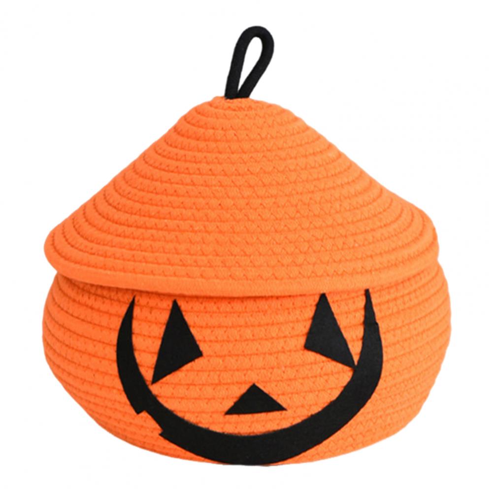 Natural Rope Handmade Basket Handmade Halloween Woven Pumpkin Basket with Lid for Candy Storage Trick or Treat Fun Cute for Kids