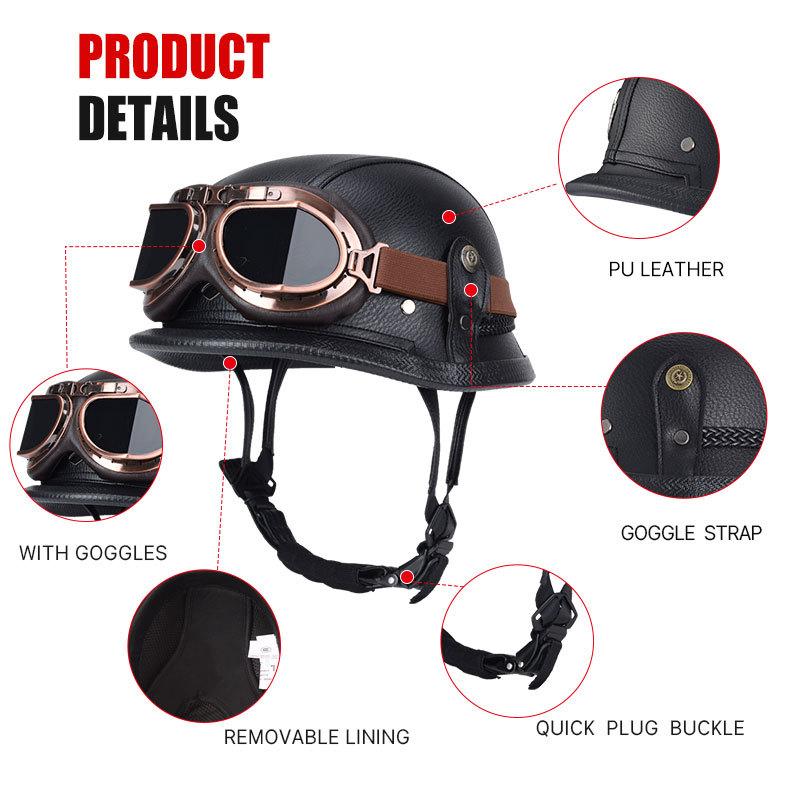 Vintage Black Retro Helmet Summer Breathable Sun Protection Lightweight Helmet Leather High Quality DOT Approved