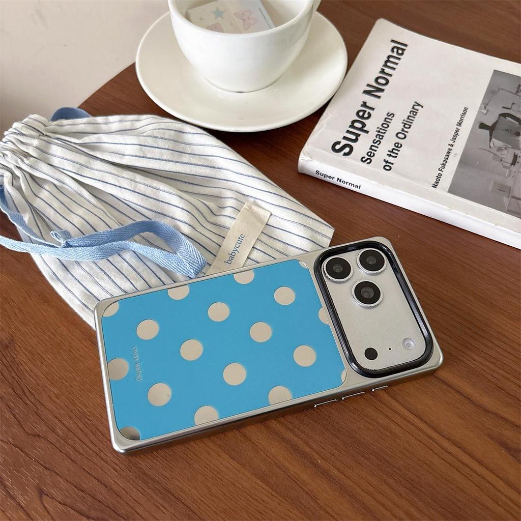Electroplated Polka Dot Square Mirror Case for iPhone 14/13 & Apple 17/16/15 PROMAX with Drop Protection