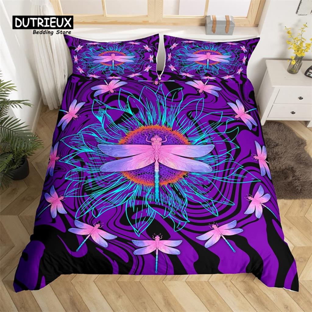 Breathable Trendy King Queen Dragonfly Size Chic Animal Polyester Bohemia Mandala Flowers Bed Comforter