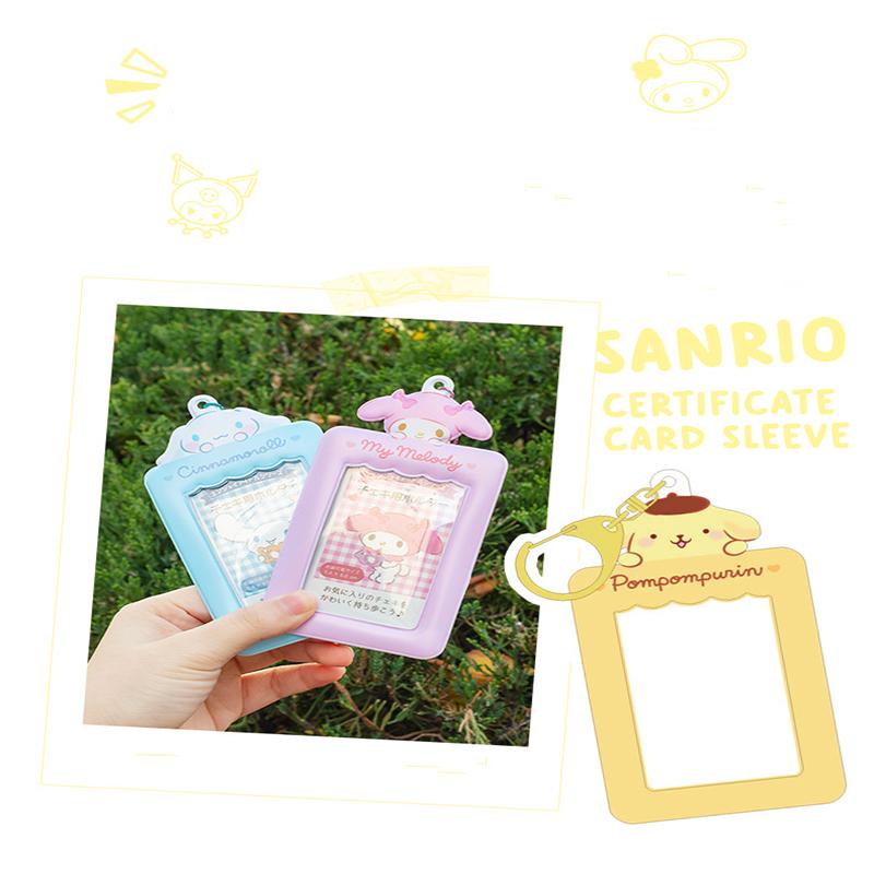 Sanrios Gudetama Keychain with Photo Card Holder Anime Keroppi Tuxedosam Photocard Holder Key Ring Accessory for Bag Backpack