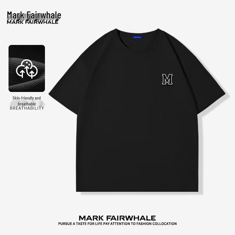 Mark Fairwhale Men's Waffle Knit Letter Print Breathable Short Sleeve T-Shirt