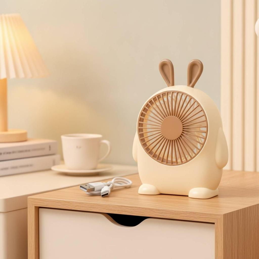 5xSmall Tabletop Fan Circular Grille USB Desk Stable Base for Desktop, Dorm Room Pink Rabbit