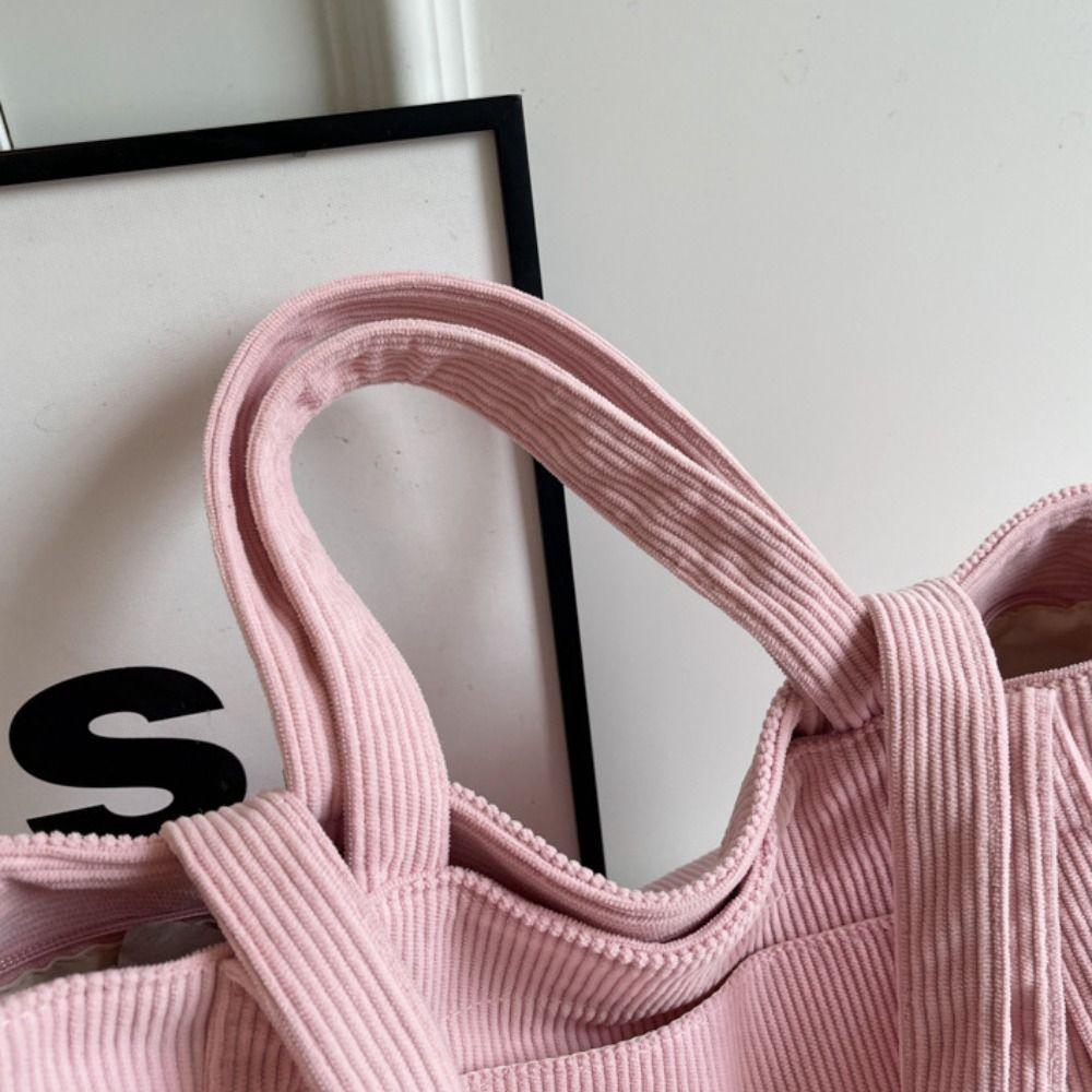 Large Capacity Canvas Tote Bag Solid Color Crossbody Bag Fashion Corduroy Shoulder Bag Girls