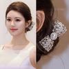 Diamond-encrusted Hollow Bow Pearl Hairpin, Exquisite and Elegant Commuting Versatile Disc Hair, Duck Bill Clip, Light Luxury Niche Hair Accessories