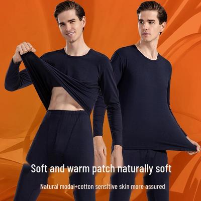 Kälteschutz-Thermo-Set für Herren aus reiner Baumwolle: Schmal geschnittene Hochleistungs-Basisschicht für Herbst/Winter