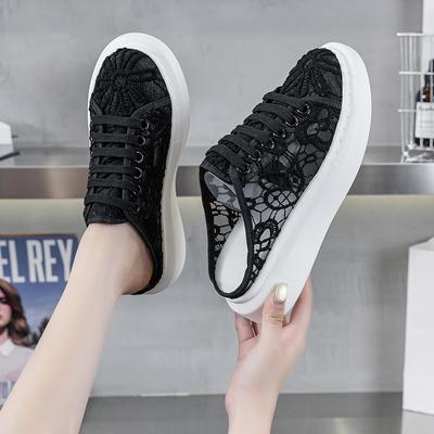Xiaoxiangfeng Fischer Schuhe Damen Sommer Neu Spitze Flachsohlige Lässige Faule Beutelkopf Halbe Hausschuhe