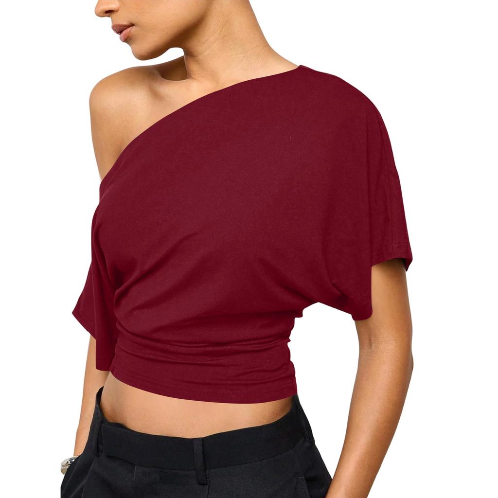 Women's Fashion New Summer Off-Shoulder Loose Short-Sleeve T-Shirt Top