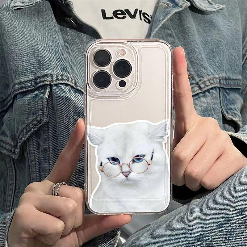 Serious face kitten applies to iPhone17promax Apple 16 transparent cat mobile phone case 14/13 fine hole 15