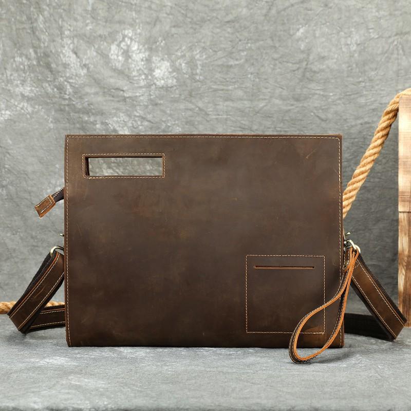 Crazy Horse Skin Men's Crossbody Bag Retro Simple Handheld Letter Package Business Travel Shoulder Men