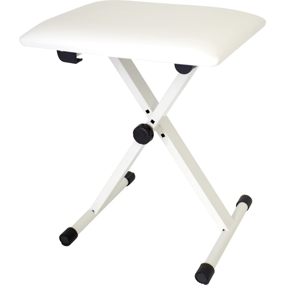 KC Kyoritz Keyboard Bench (Piano Stool), 3-Level Height Adjustment, Folding Chair, White, KBBC-01/WH