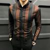 Business Casual Herrenhemden Herbst Revers Gestreift Kontrastfarbe Knopf Koreanischer Trend Mode Büro Soziales Langarm Slim Tops