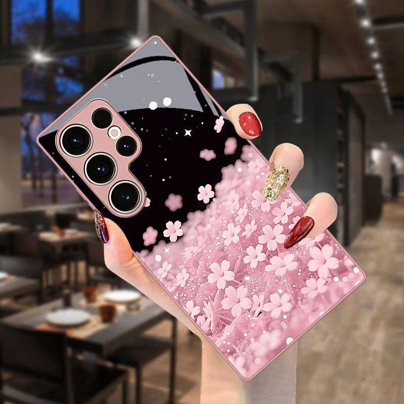Pink Cherry Blossoms Exquisite Luxury High-end PhoneCase Glass PhoneCase for Samsung Galaxy S26 S25 S24 S23 S22 FE Ultra Plus