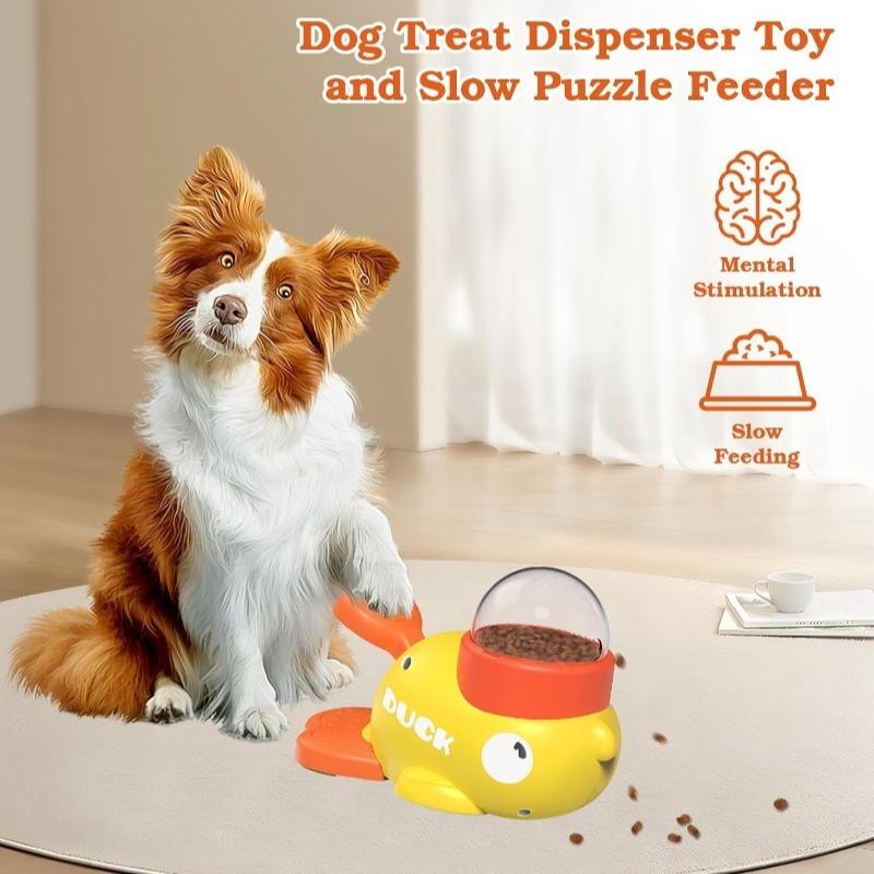Pet Treat Dispenser-Interactive Dog Toys Anti Gulping Duck Slow Feedercat Dog Treat Dispensing with Buttonfor Dogs Training