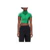 adidas Originals X Paolina Russo Collaboration Fashion Stand Collar Striped Zip Short Sleeve T-Shirt Women T-Shirts Green GF0262