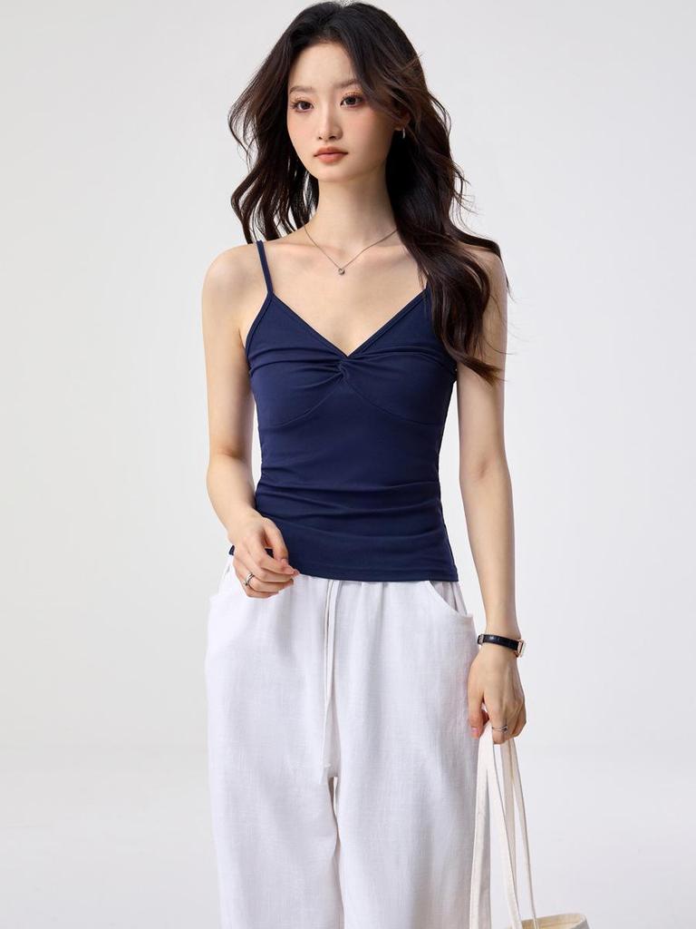 Damen Sommer Tencel Lyocell V-Ausschnitt Camisole - 260g Ärmelloses Rückenfreies Oberteil im Sanften Stil