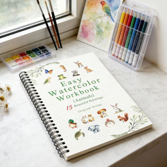 Watercolor Painting Workbook Kids Adults Beginners Watercolor Coloring Book 15 Paintings Botanical Plants Animal Painting Book