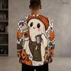 Men Plus Size Crew Neck Long Sleeve Shirt Black Gothic Skull Lion Graphic Casual Street Style Top