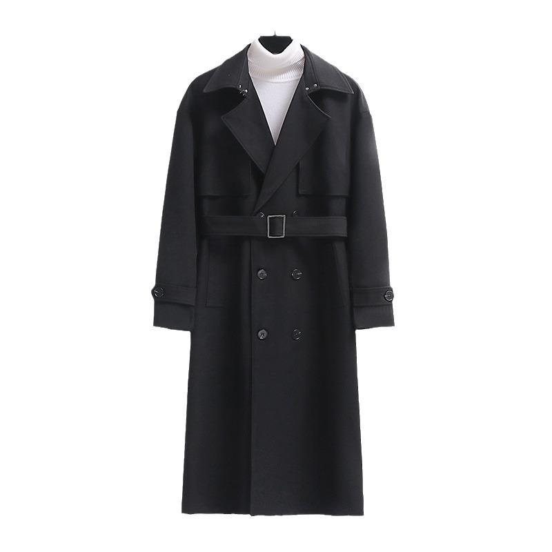 Men's Trench Coat Spring Autumn Long Double Breasted Lapel Windbreaker with Belt England Style M-6XL
