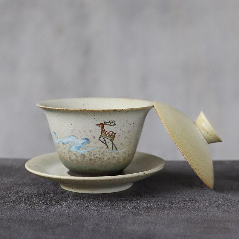 150ml Ceramic Lid Bowl Vintage Tea Bowl Three Talents Bowl