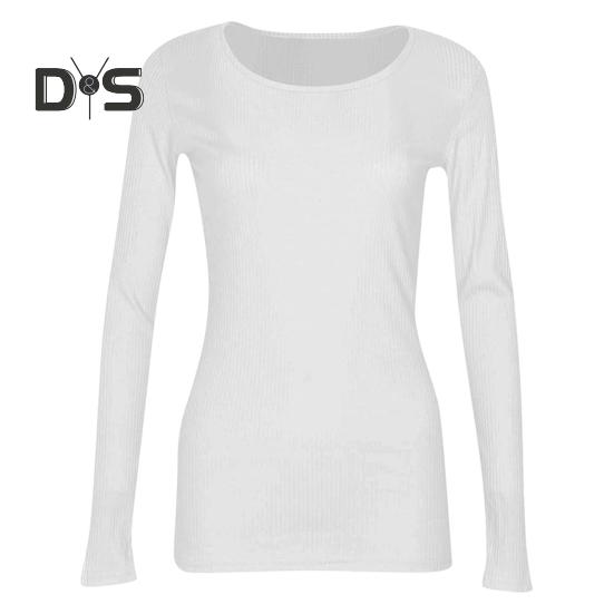 Pullover Tops Women Ribbed Long Sleeve Bottoming Top Regular Fit Lightweight Crew Neck Shirt Daily Wear