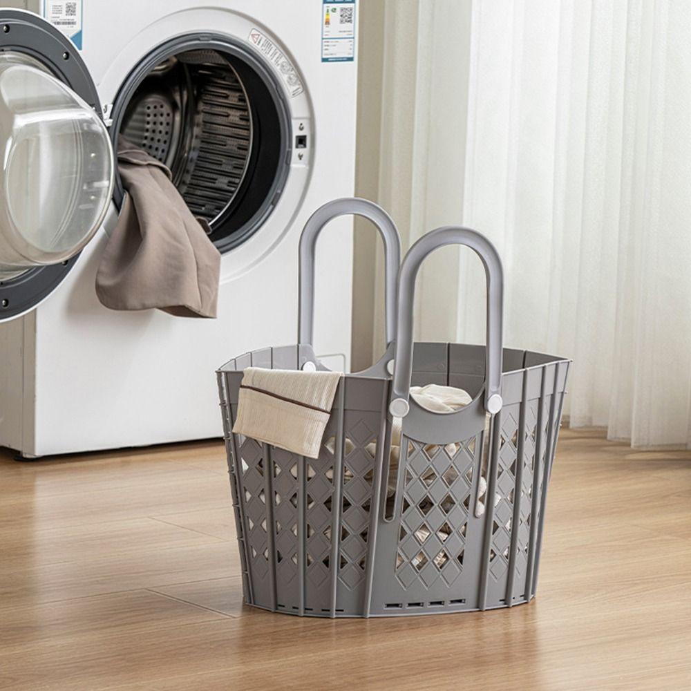 Plastic Dirty Clothes Basket With Adjustable Handles Collapsible Laundry Hamper Foldable Design Dirty Clothes Organizer