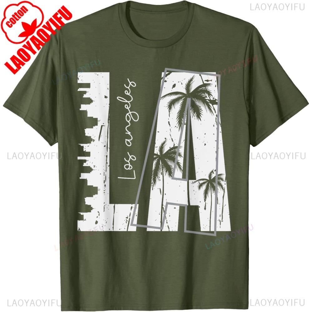 Los Angeles TShirt Cities and Palm Trees Creative Silhouette Tshirt Fashionable Street Wear Shirt Men Women Cotton Tee Tops