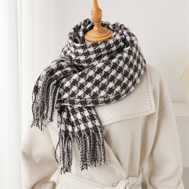 Fashion Thousand Birds Plaid Long Autumn And Winter Warm Scarf Women'S Shawl Versatile Commuter Fringed Imitation Cashmere Scarf