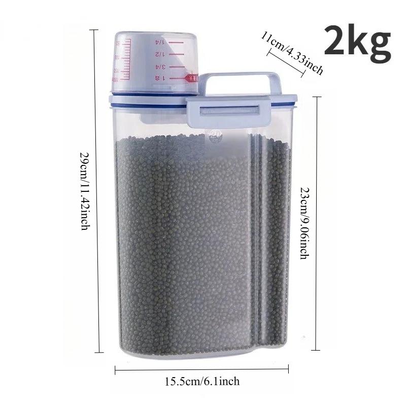 2kg Pet Food Storage Container - Moisture-Proof Sealed Jar with Measuring Cup, for Dog & Cat Food, Plastic Storage Pail