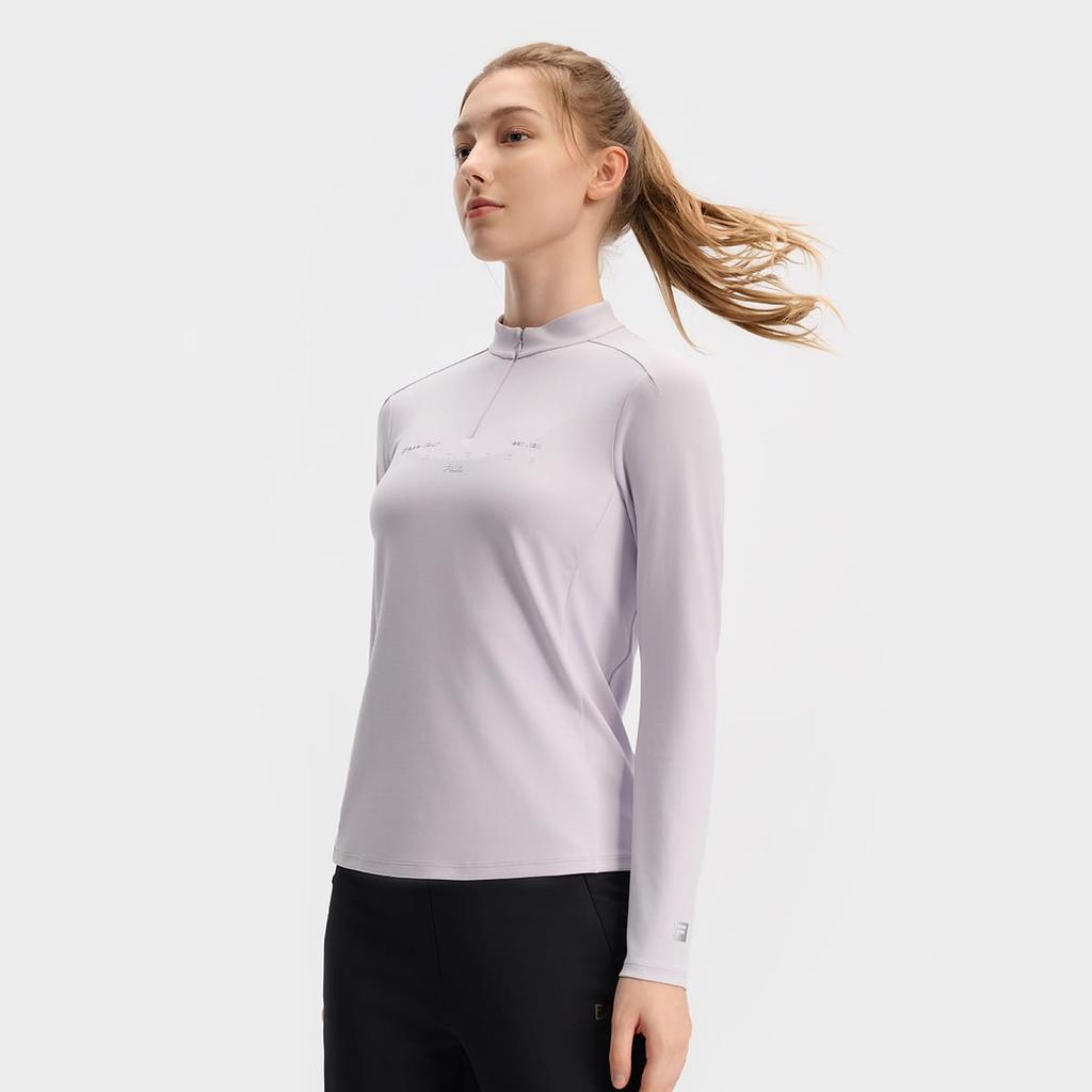 FILA Casual Slim Fit Stand Collar Fleece Lined Dopamine Dressing Long Sleeved T Shirt Women's Light Dusty Purple A11W441208FPR