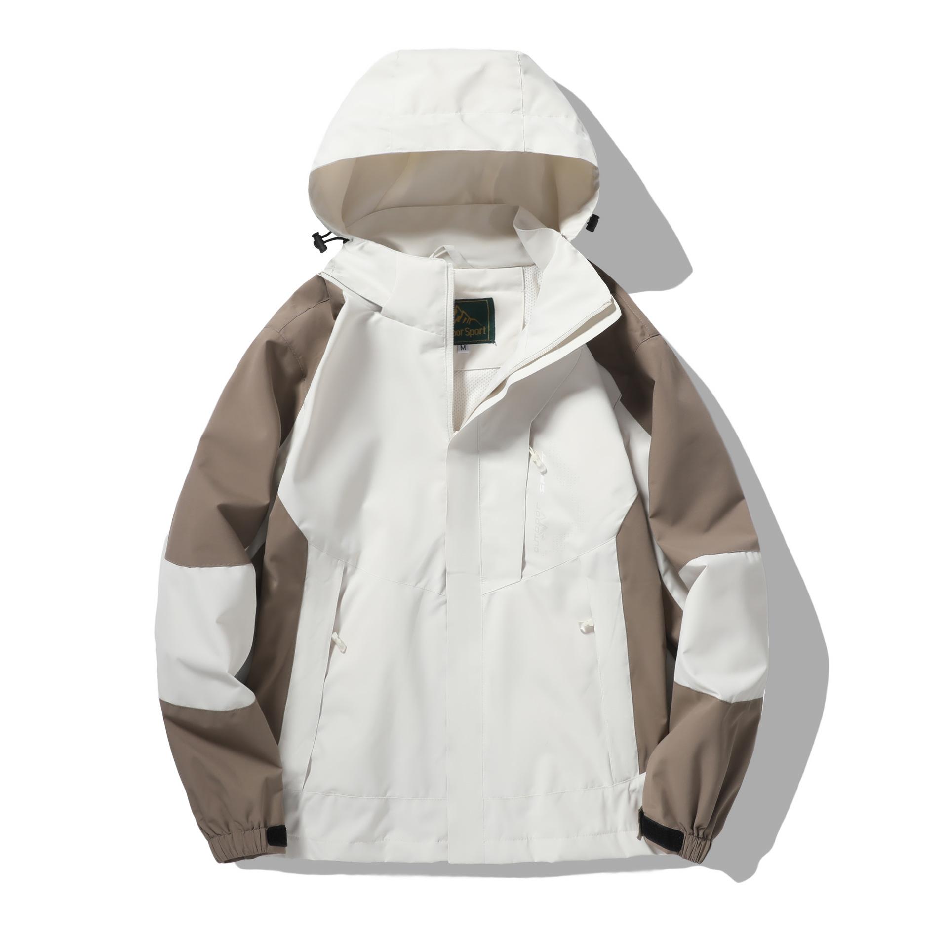 

Уличная куртка с капюшоном, пара стилей, цветных блоков, свободная ветрозащитная куртка с половиной молнии, походная куртка, кемпинг, скалолазание, рыбалка, мужская штурмовая куртка M слоновая кость/кофейный