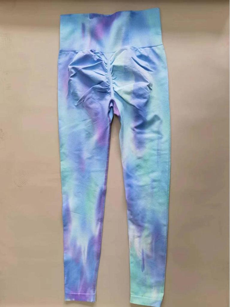 Pantaloni de Yoga Seamless cu Talie Înaltă Aurora Tie-Dye în 12 Culori pentru Femei - Uscare Rapidă, Colanți Fitness cu Efect Piersică la Șold