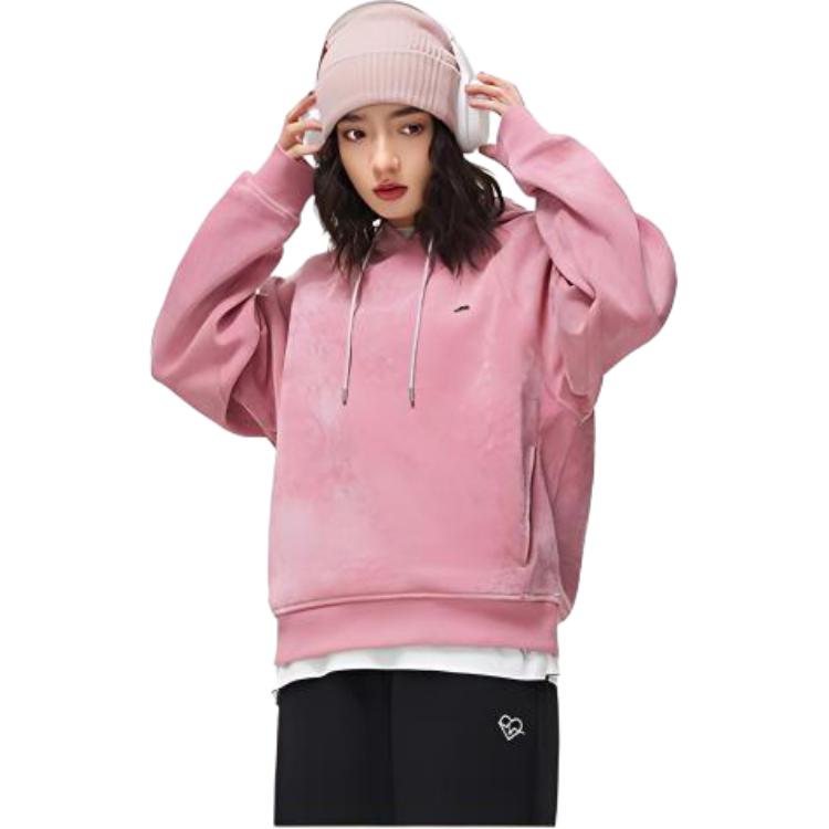 Li-Ning Sports Trend Series Solid Color Pullover Hoodie Women Tops Light-Rose-Red AWDT030-2