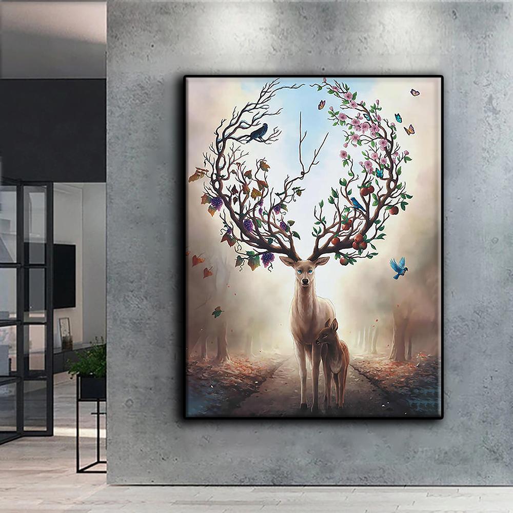 5D DIY Diamond Embroidery Colorful Animal Deer Diamond Painting Mosaic Home Decoration