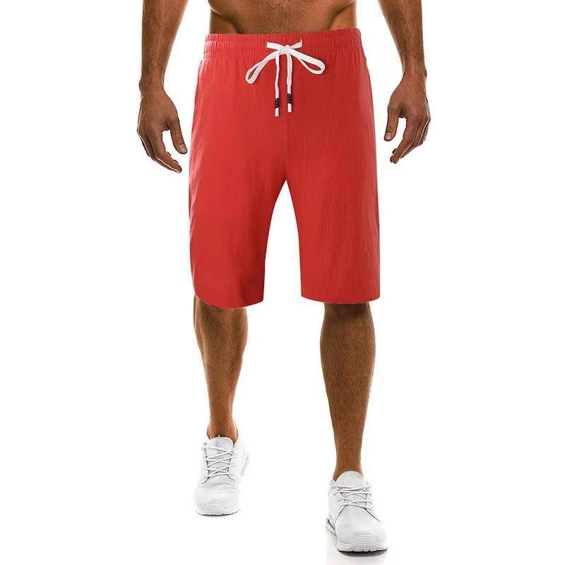Mens Solid Color Drawstring Elastic Waist Casual Shorts