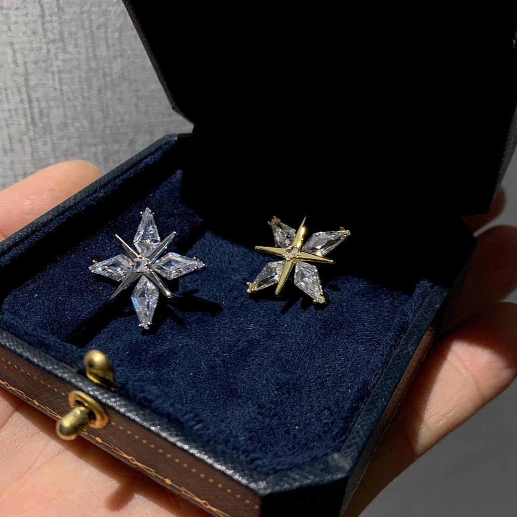Bo Xin Yun Copper Zircon Starburst Brooch: Cardigan Anti-Exposure Cross Accessory Lapel Pin